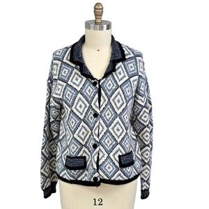 Hallet San Francisco alpaca wool blue button-down sweater M